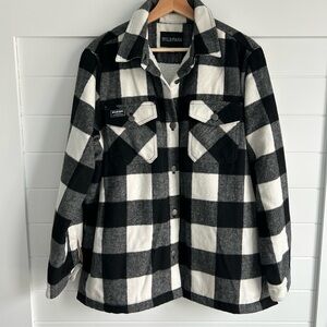 Wildfang Essential Black & White Buffalo Plaid Flannel Fleece Lined Shacket L